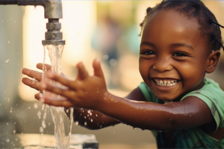 Child happy with water